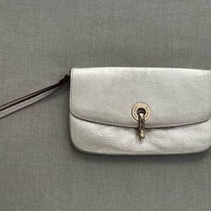 Kate Spade Silver Wristlet with Gold Hardware